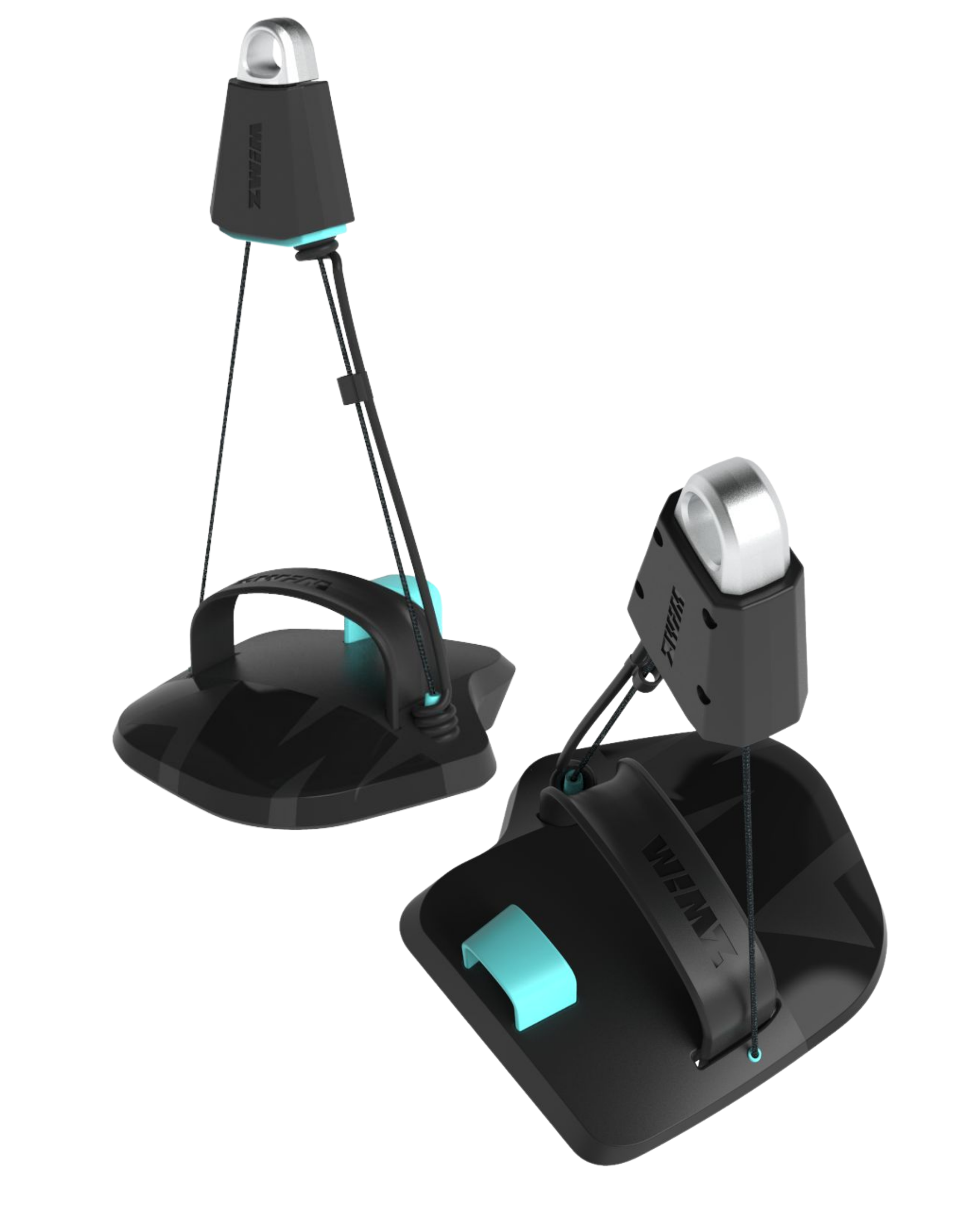 Two ZWIM Smart Paddles with black hand supports and cyan details
